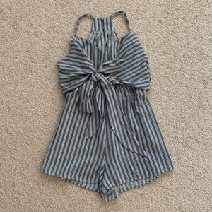 Show Me Your MuMu Blue and White Striped Tie-Front Romper